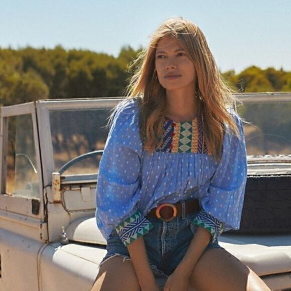 NWT Anthropologie Rhapsody Boho Embroidered Cotton Blouse Size S